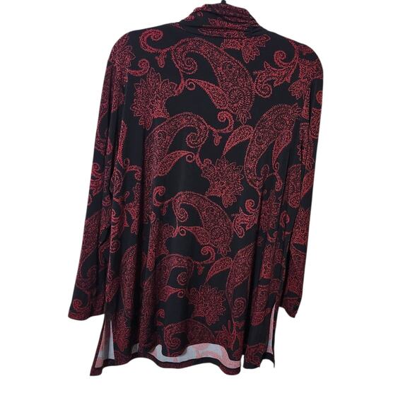 Susan Graver QVC 1X Black mock Neck Blouse Red pattern long sleeve Stretch - Picture 5 of 8